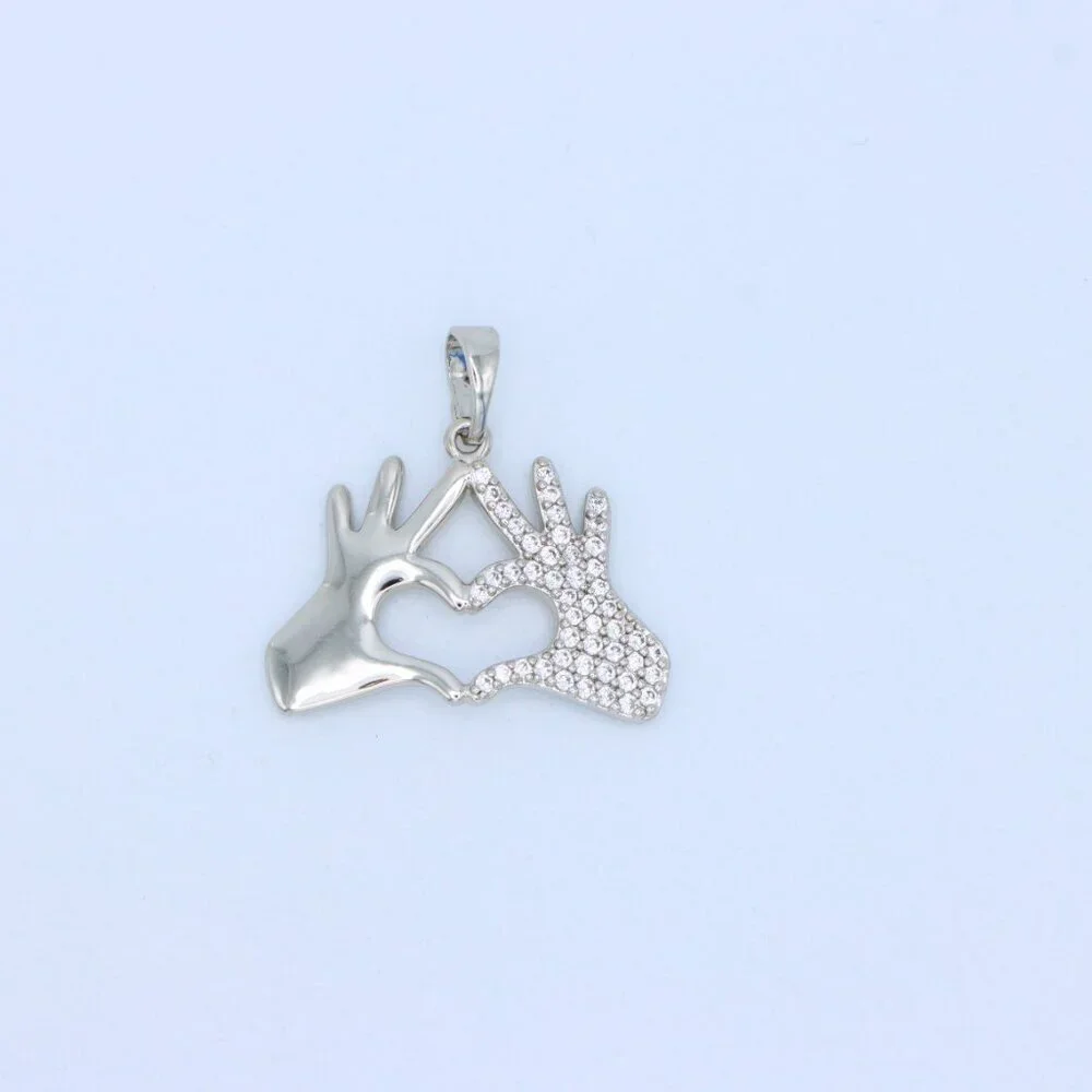 "Silver Heart Hands Pendant in Gold Plated Brass with Crystal Detail, XPPT1728 - Picture 10 of 13